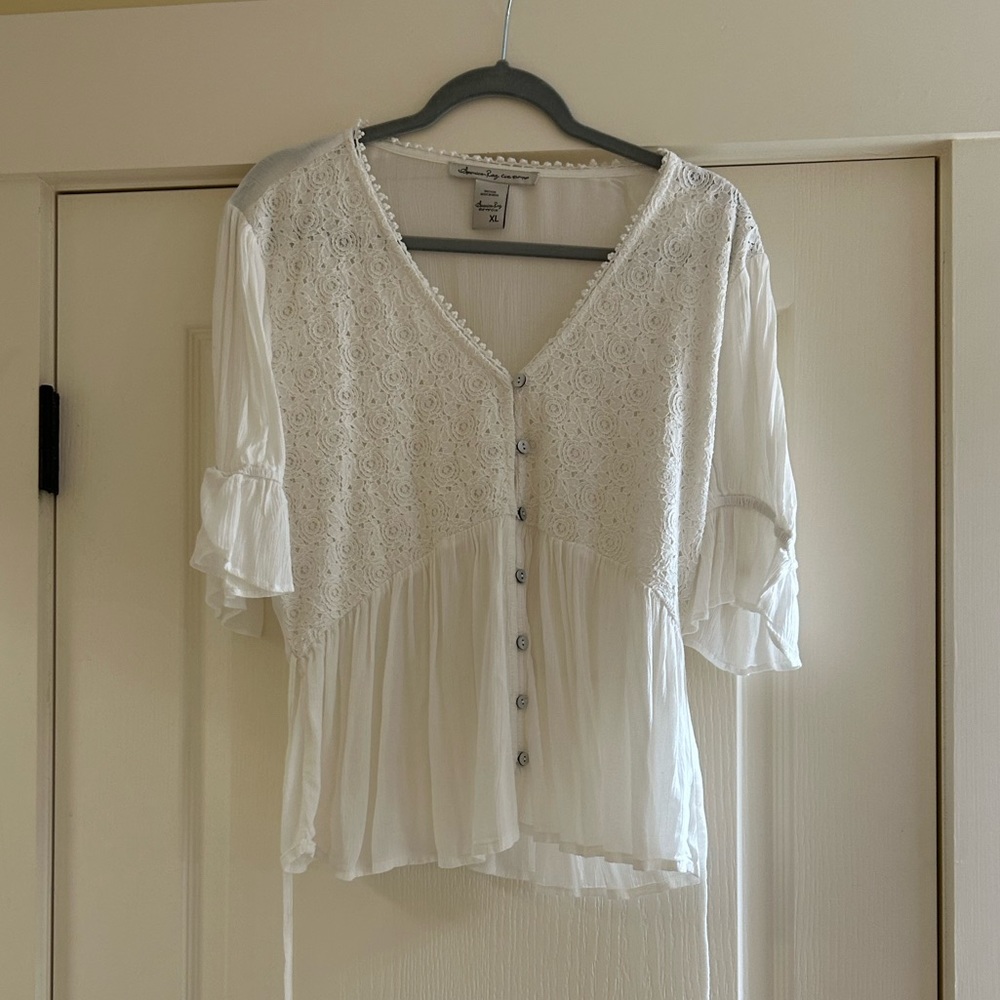 White buttons up Tie blouse